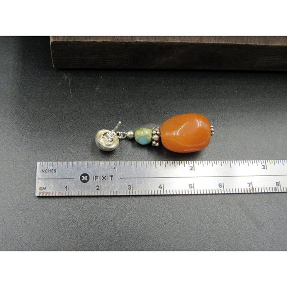Sterling Silver Orange Semi Precious Stone Large Earrings Vintage Wedding - Picture 6 of 7